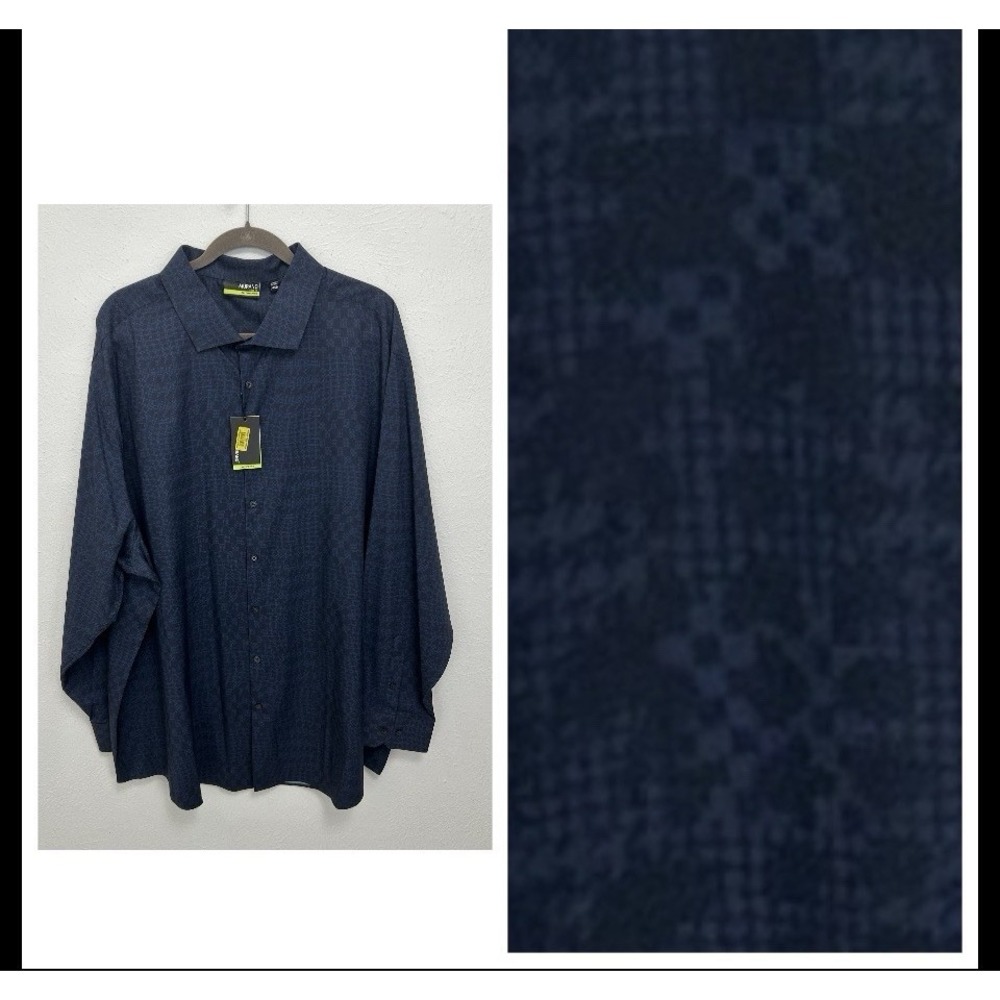Murano ‎ Slim Fit Performance Blue Button Up Checkerd Shirt Mens Size 4XB
